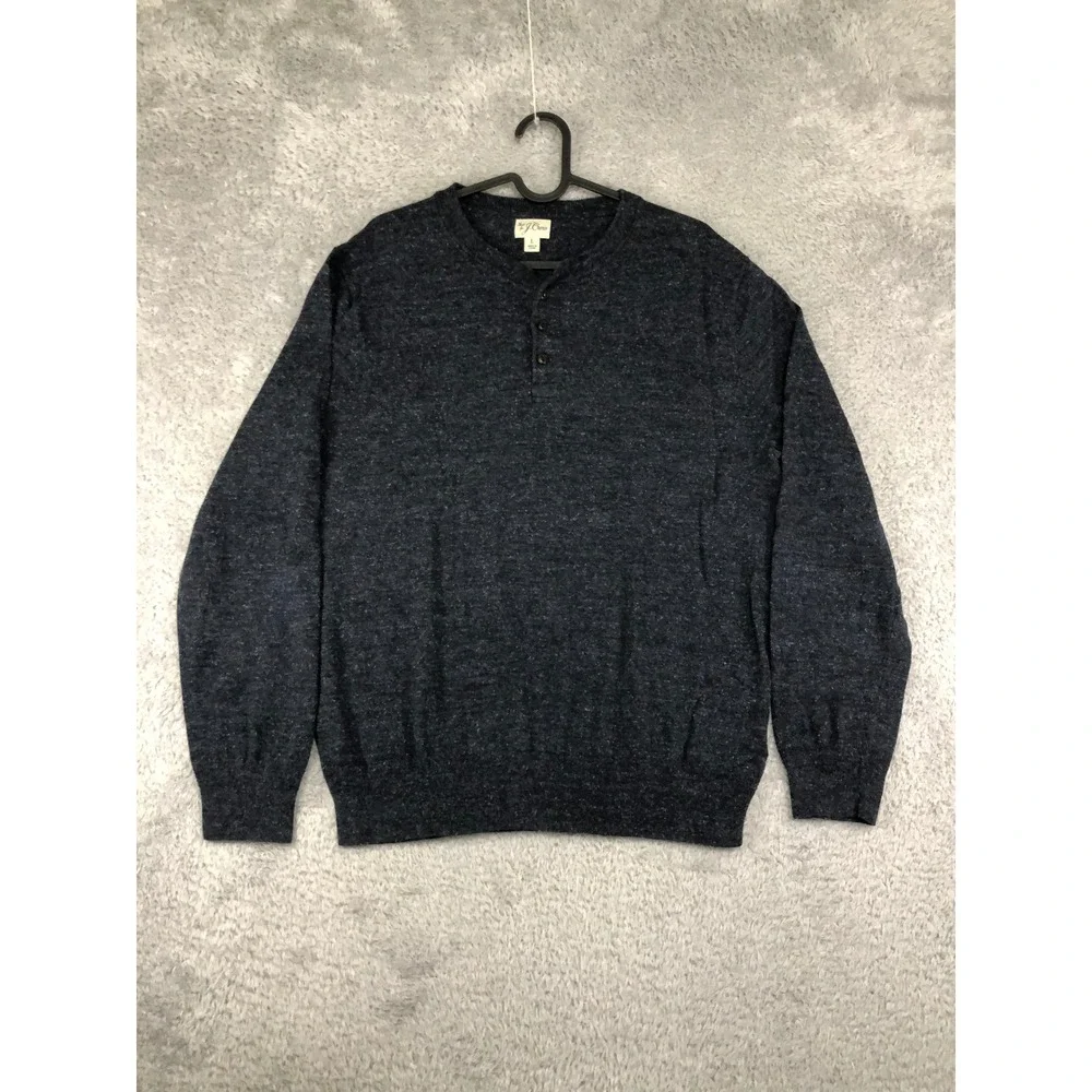 J.Crew Sweater Mens Size L Blue Knit Silk Blend Henley Pullover